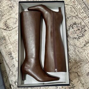French Connection Knee High Boots Becky Kitten Heel Size 7 Chocolate Brown NIB